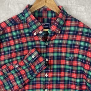 Vineyard Vines Whale Red Plaid Flannel Shirt Men's XL Cabincore Gorpcore